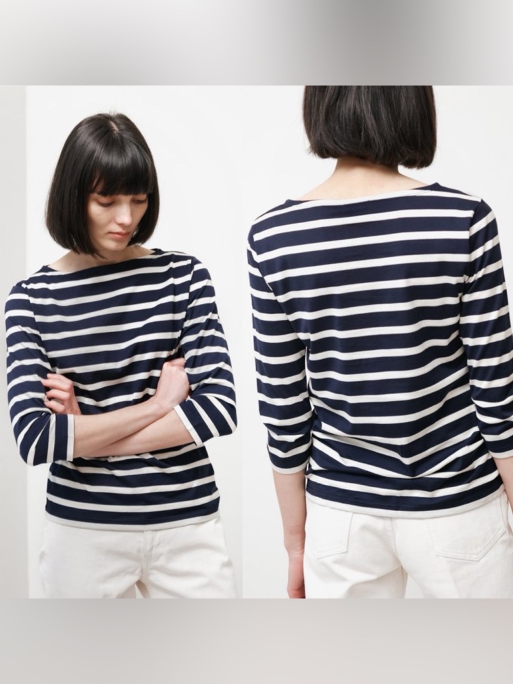 SUNSPEL 3/4 SLEEVE STRIPED BOATNECK T-SHIRT - NAVY/ECRU Size XXS $130
